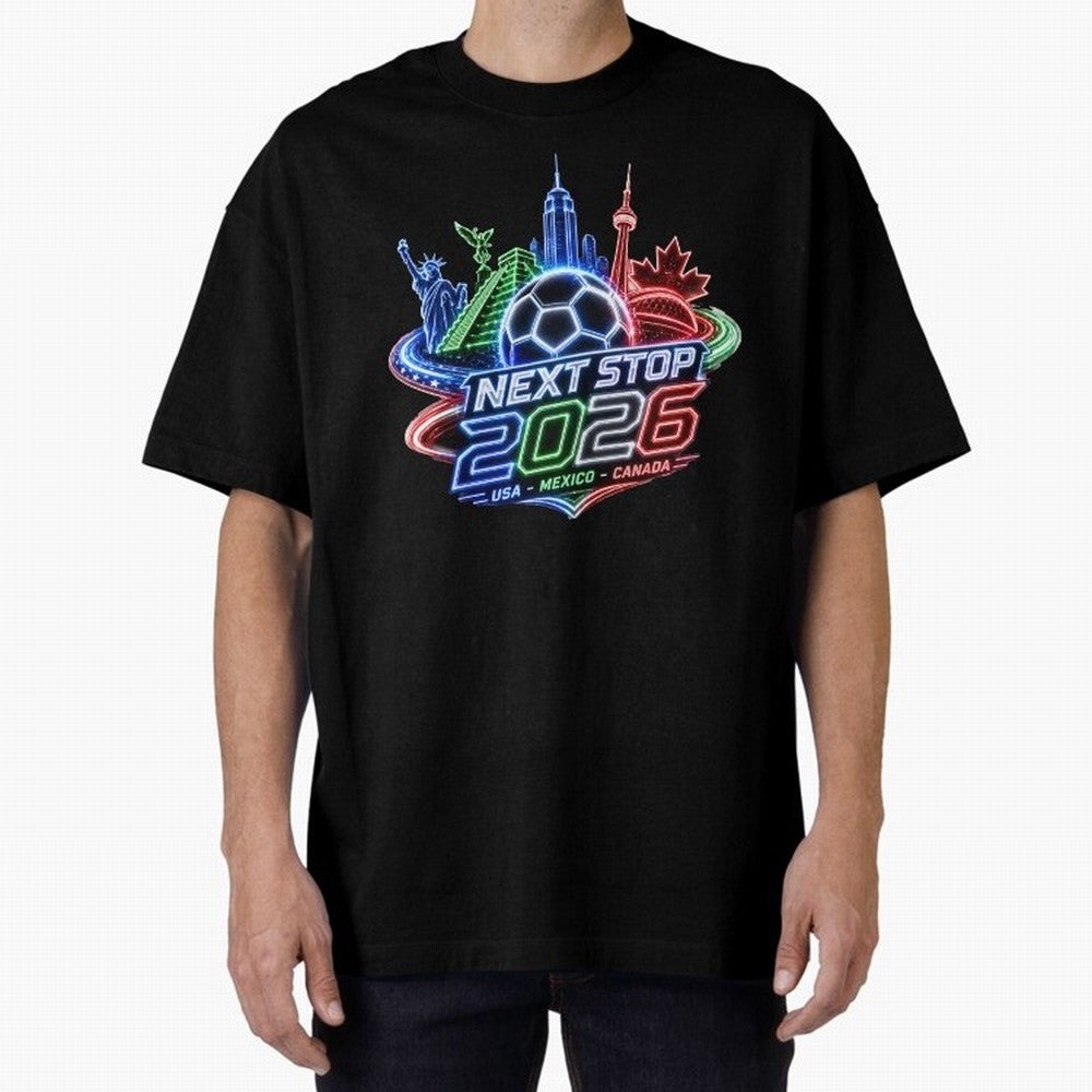 Next Stop 2026 USA Mexico Canada Neon Soccer Emblem Classic T-Shirt Show Your Stadium Side during Match Day Hype around FIFA World Cup 2026 USA Canada Mexico, CR7 and Messi, England, Supporter Pride, Iconic Celebrations, Legendary Names and Global