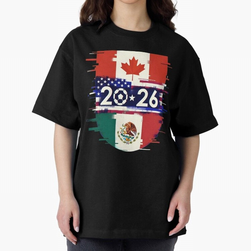Glitched United 2026 - North America Emblem Cup Classic T-Shirt Bring Stadium Energy to Match Day Hype around FIFA World Cup 2026, Mbappe, Portugal, Worldwide Fan Energy, Dramatic Goals, Stadium Lights and Championship Celebrations; Ideal for