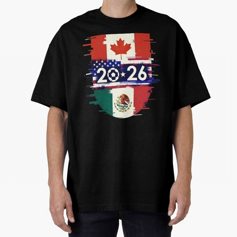 Glitched United 2026 - North America Emblem Cup Classic T-Shirt Bring Stadium Energy to Match Day Hype around FIFA World Cup 2026, Mbappe, Portugal, Worldwide Fan Energy, Dramatic Goals, Stadium Lights and Championship Celebrations; Ideal for