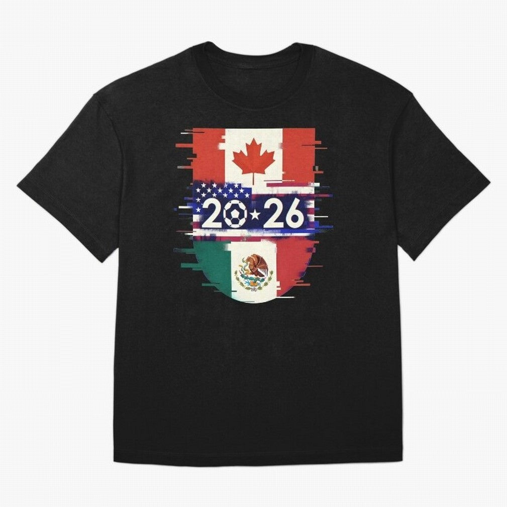 Glitched United 2026 - North America Emblem Cup Classic T-Shirt Bring Stadium Energy to Match Day Hype around FIFA World Cup 2026, Mbappe, Portugal, Worldwide Fan Energy, Dramatic Goals, Stadium Lights and Championship Celebrations; Ideal for