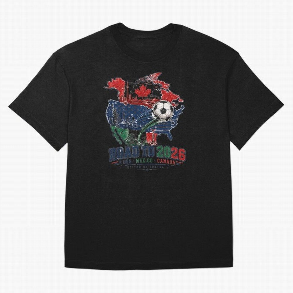 Road to 2026 USA Mexico Canada Soccer Badge Classic T-Shirt Wear the Spirit of Global Football Passion for FIFA World Cup 2026, Built around Mbappe, Portugal, Retro Football Energy, Iconic Rivalries, Trophy Chase Drama and Stadium Atmosphere;