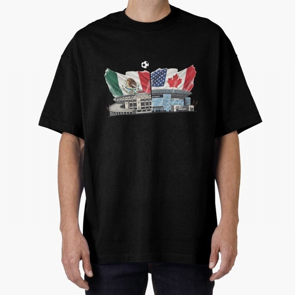 2026 World Cup Opening & Final ¨C Azteca Stadium Mexico & MetLife Stadium USA ¨C Football Design with Mexican, Canadian & US Flags Classic T-Shirt Experience the Global Stage of FIFA World Cup 2026 for Fans of Mbappe and Neymar and Portugal, Spain