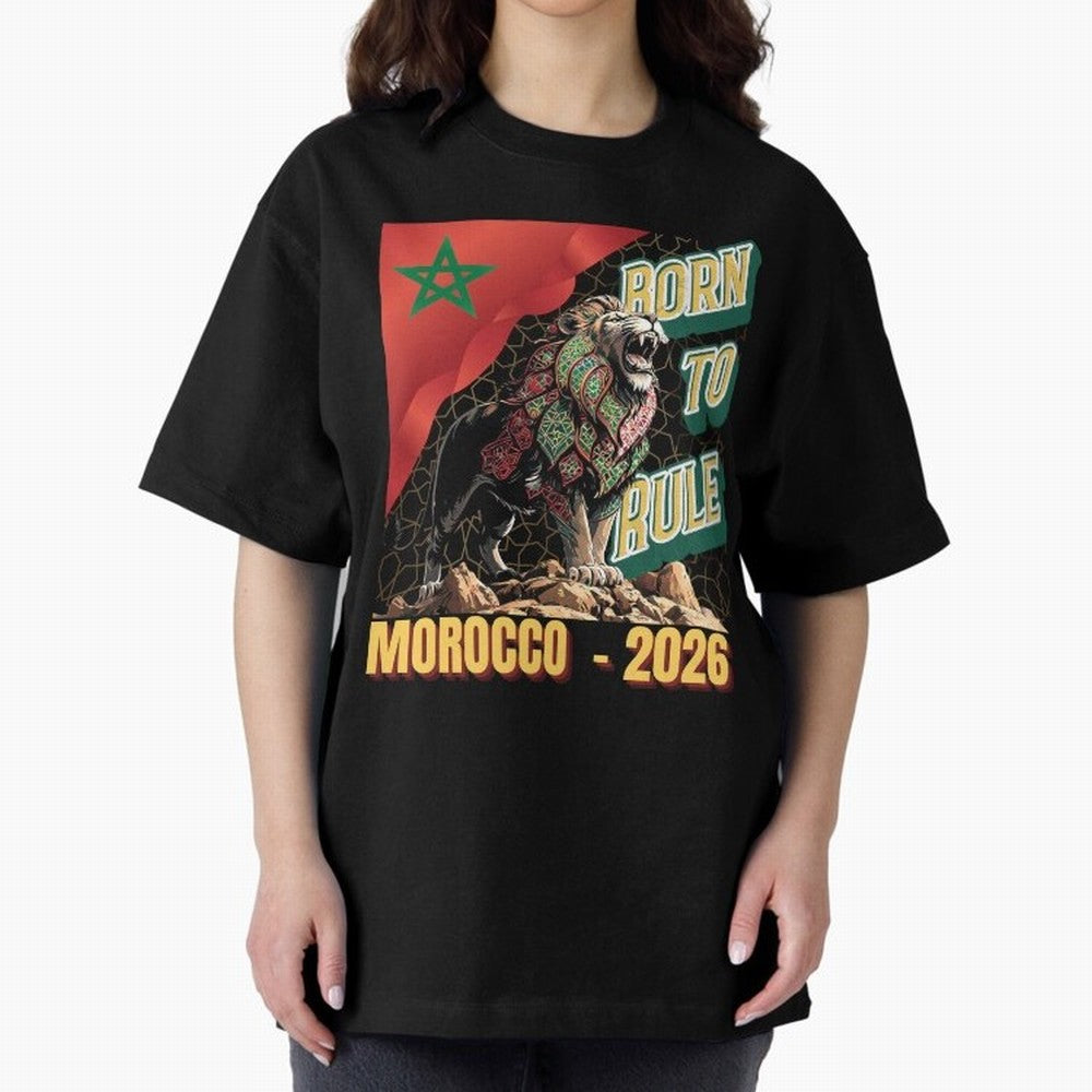 Morocco Football - Born to Rule Classic T-Shirt Mark Global Football Passion for FIFA World Cup 2026 USA Canada Mexico, with Messi, Neymar and Mbappe, Brazil, Retro Football Energy, Iconic Rivalries, Trophy Chase Drama and Stadium Atmosphere;
