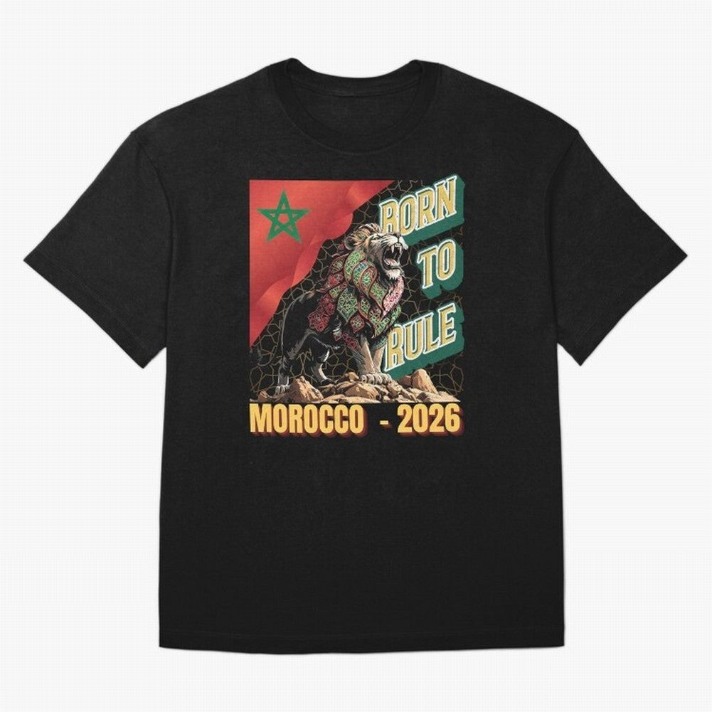 Morocco Football - Born to Rule Classic T-Shirt Mark Global Football Passion for FIFA World Cup 2026 USA Canada Mexico, with Messi, Neymar and Mbappe, Brazil, Retro Football Energy, Iconic Rivalries, Trophy Chase Drama and Stadium Atmosphere;