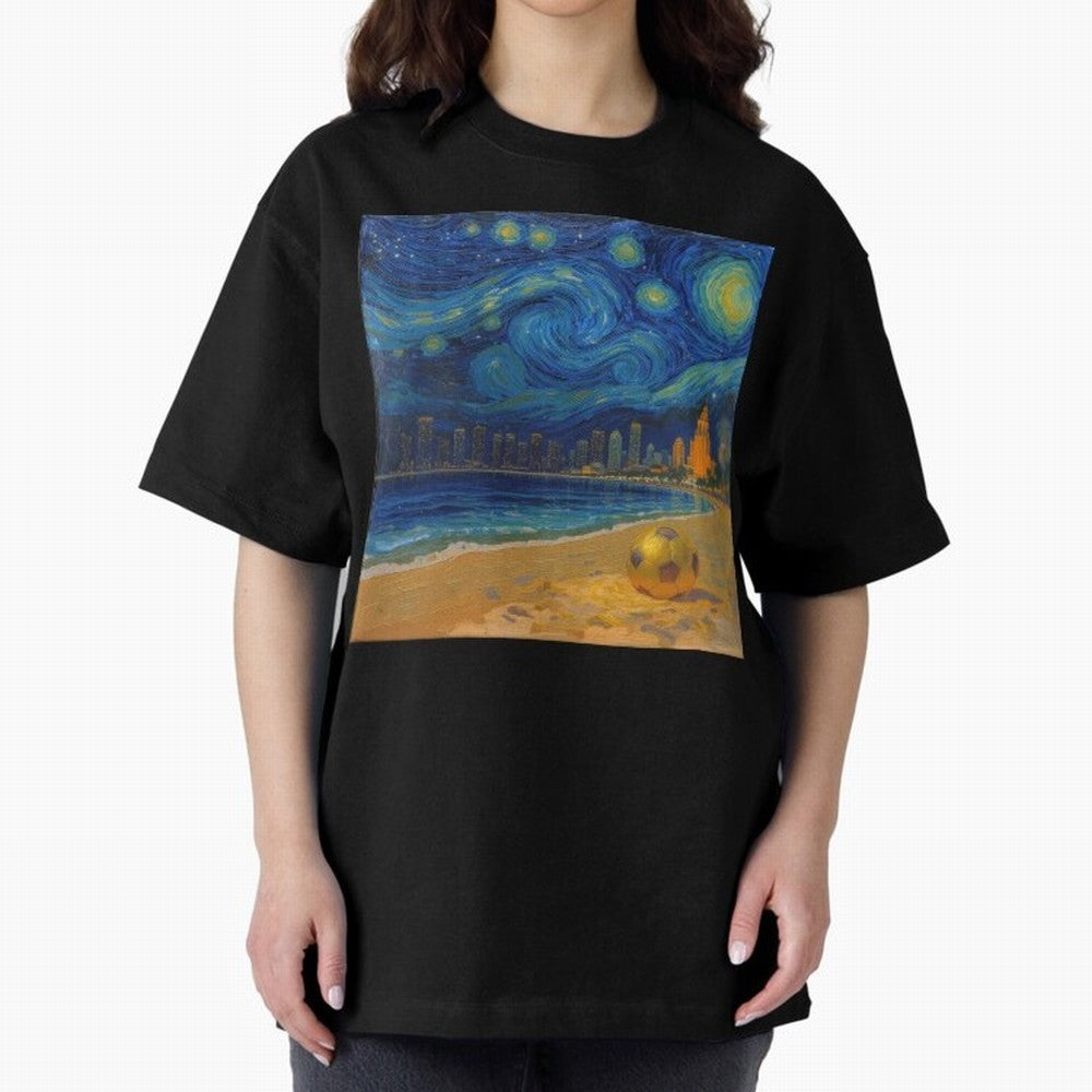 Golden Miami Starry Night Beach Soccer Fine Art Print Impasto Oil Painting Classic T-Shirt Show Fan Pride Across Global Football Passion for FIFA World Cup 2026, Centered on Messi, CR7 and Mbappe, Spain, Tournament Hype, Historic Matchups, Family