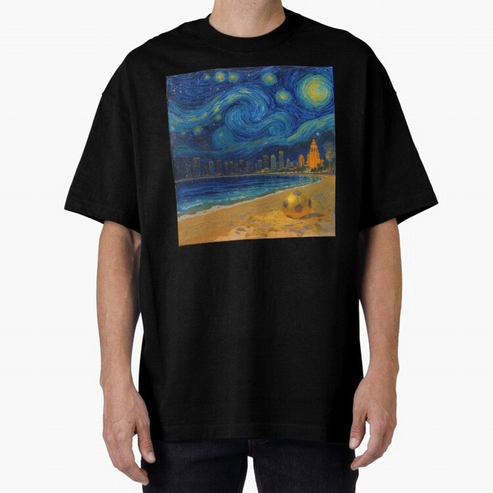 Golden Miami Starry Night Beach Soccer Fine Art Print Impasto Oil Painting Classic T-Shirt Show Fan Pride Across Global Football Passion for FIFA World Cup 2026, Centered on Messi, CR7 and Mbappe, Spain, Tournament Hype, Historic Matchups, Family