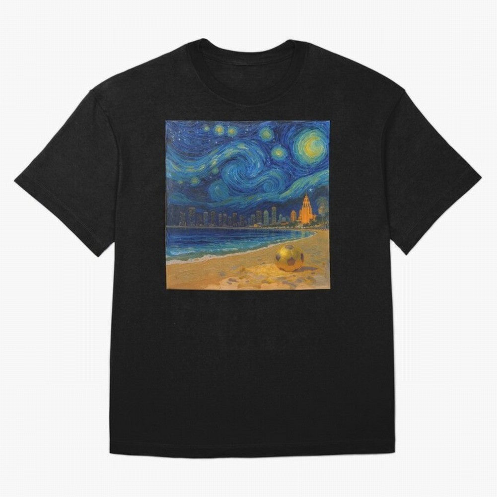 Golden Miami Starry Night Beach Soccer Fine Art Print Impasto Oil Painting Classic T-Shirt Show Fan Pride Across Global Football Passion for FIFA World Cup 2026, Centered on Messi, CR7 and Mbappe, Spain, Tournament Hype, Historic Matchups, Family