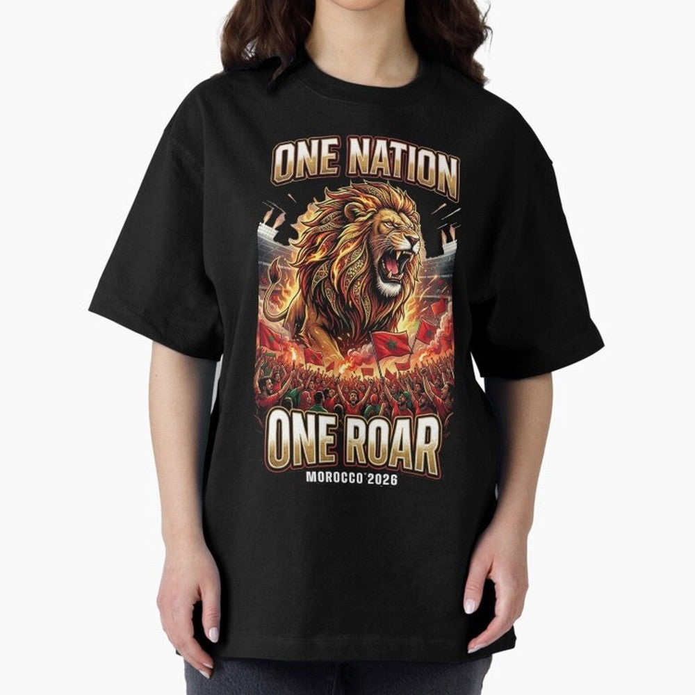 Morocco Football Fan - One Roar One Nation Classic T-Shirt Bring Home Match Day Hype around FIFA World Cup 2026 Group Stage, Mbappe and Neymar, Brazil, Portugal and Argentina, Stadium Memories, Football Loyalty, International Chants and