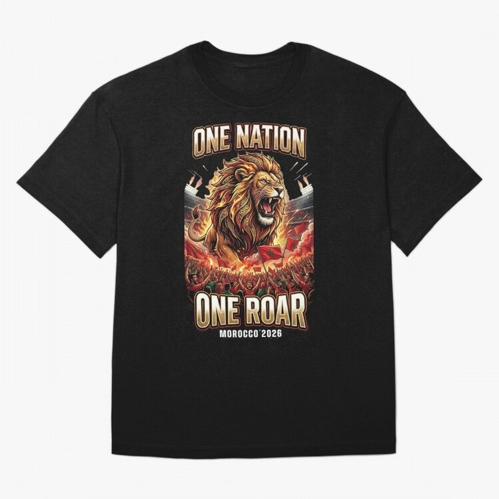 Morocco Football Fan - One Roar One Nation Classic T-Shirt Bring Home Match Day Hype around FIFA World Cup 2026 Group Stage, Mbappe and Neymar, Brazil, Portugal and Argentina, Stadium Memories, Football Loyalty, International Chants and