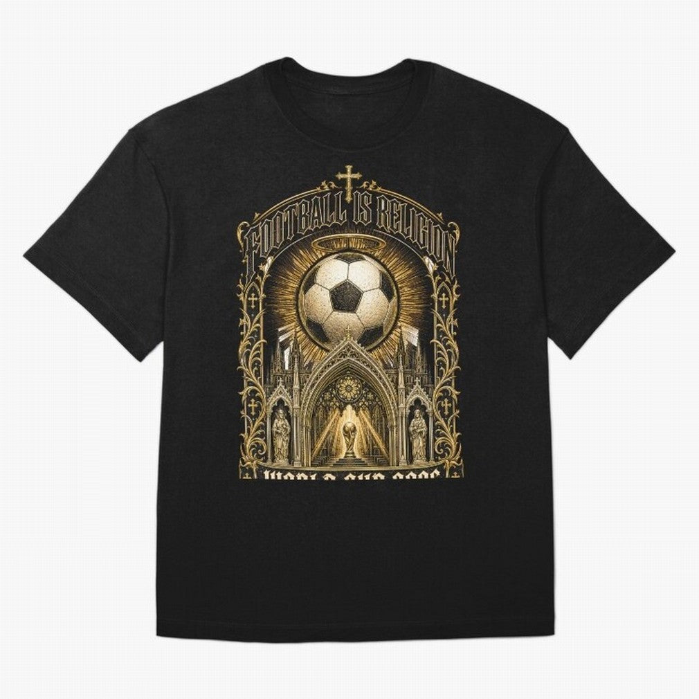Football Is Religion World Cup 2026 Soccer T-Shirt Classic T-Shirt Follow the Road to FIFA World Cup 2026 USA Canada Mexico with Messi, Neymar and Mbappe, England and Germany Energy, Championship Spirit, Famous Goals, Roaring Crowds and