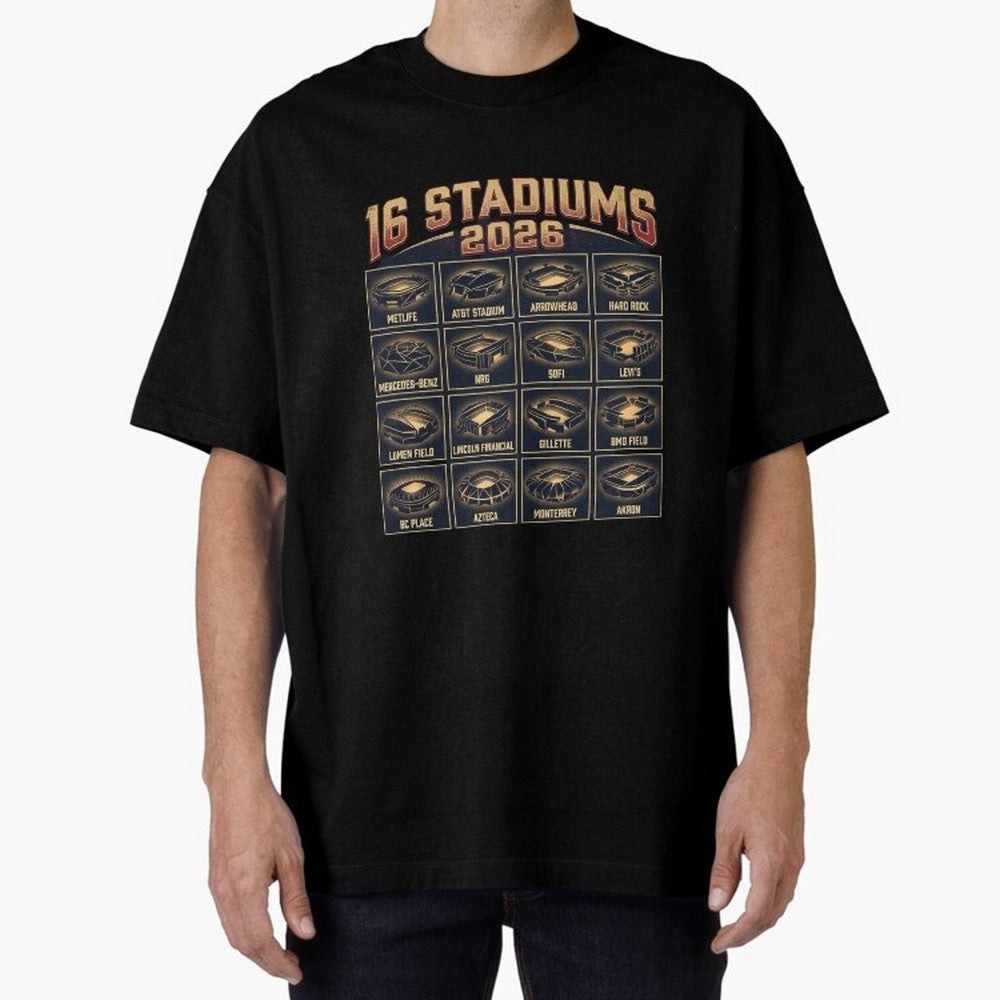 Sixteen Stadiums for 2026 World Cup Classic T-Shirt Capture FIFA World Cup 2026 with Messi and Cristiano Ronaldo, Portugal, Spain and Germany Energy, Football History, Final Match Energy, Crowd Noise and Once in a Lifetime Moments; Great for