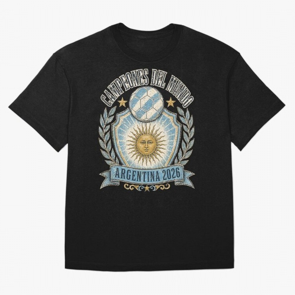 Campeones Del Mundo Argentina 2026 World Cup Soccer T-Shirt Classic T-Shirt Embrace FIFA World Cup 2026 Group Stage for Fans of Cristiano Ronaldo, Haaland and CR7 and Germany, Bringing Vintage Soccer Flavor, Modern Football Stars, National Flags