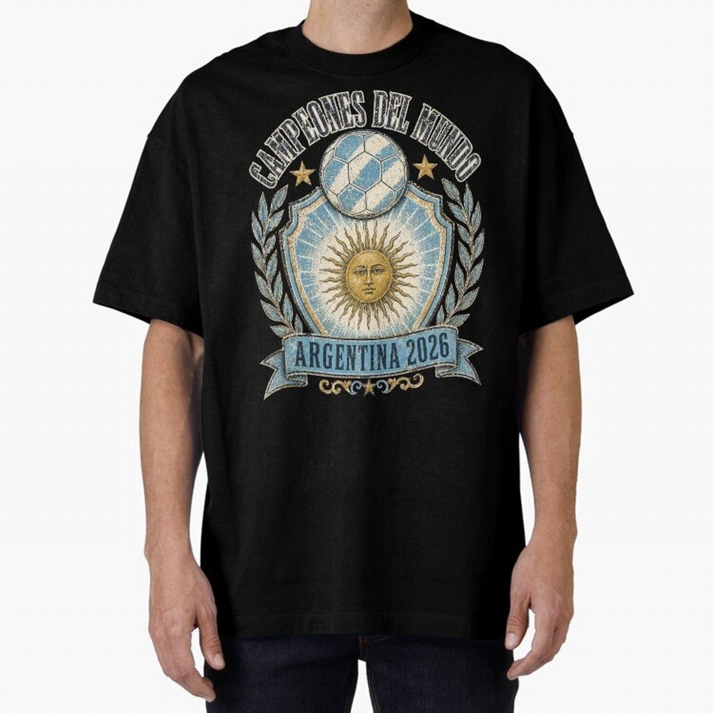 Campeones Del Mundo Argentina 2026 World Cup Soccer T-Shirt Classic T-Shirt Embrace FIFA World Cup 2026 Group Stage for Fans of Cristiano Ronaldo, Haaland and CR7 and Germany, Bringing Vintage Soccer Flavor, Modern Football Stars, National Flags