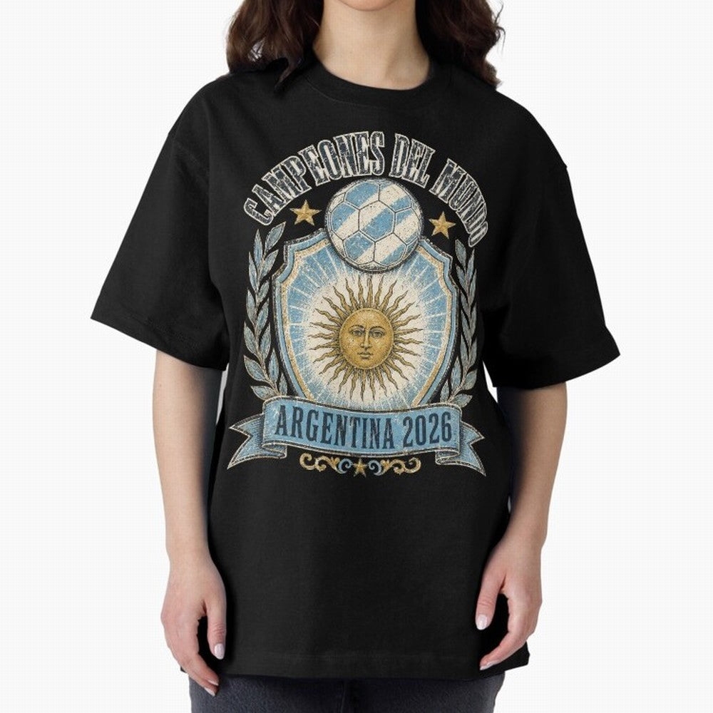 Campeones Del Mundo Argentina 2026 World Cup Soccer T-Shirt Classic T-Shirt Embrace FIFA World Cup 2026 Group Stage for Fans of Cristiano Ronaldo, Haaland and CR7 and Germany, Bringing Vintage Soccer Flavor, Modern Football Stars, National Flags