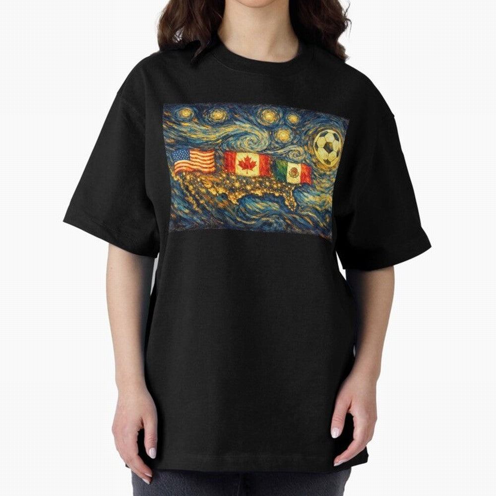 North America Soccer Starry Night Dreamy and Swirls Inspired from Van Gogh Classic T-Shirt Create FIFA World Cup 2026 USA Canada Mexico Spirit, Celebrating England, Mbappe and Neymar, Fan Favorite Moments, National Team Passion, Big Match Drama and