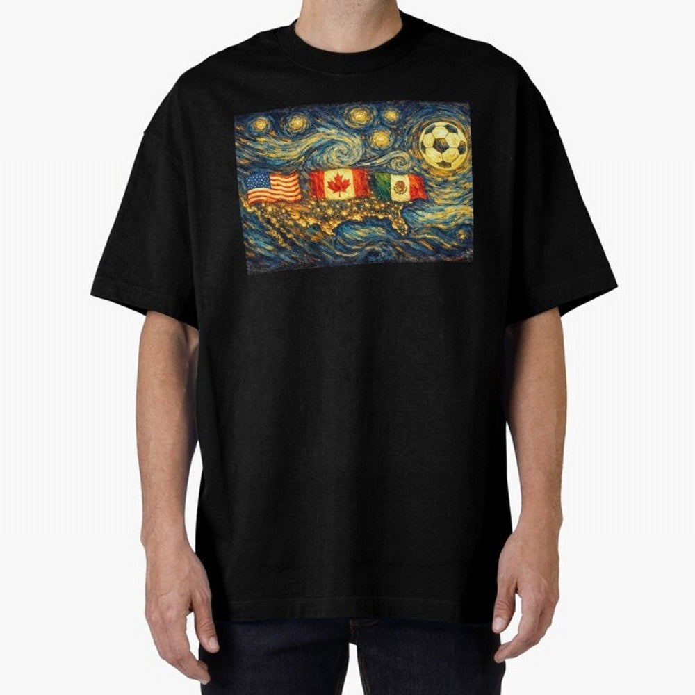North America Soccer Starry Night Dreamy and Swirls Inspired from Van Gogh Classic T-Shirt Create FIFA World Cup 2026 USA Canada Mexico Spirit, Celebrating England, Mbappe and Neymar, Fan Favorite Moments, National Team Passion, Big Match Drama and