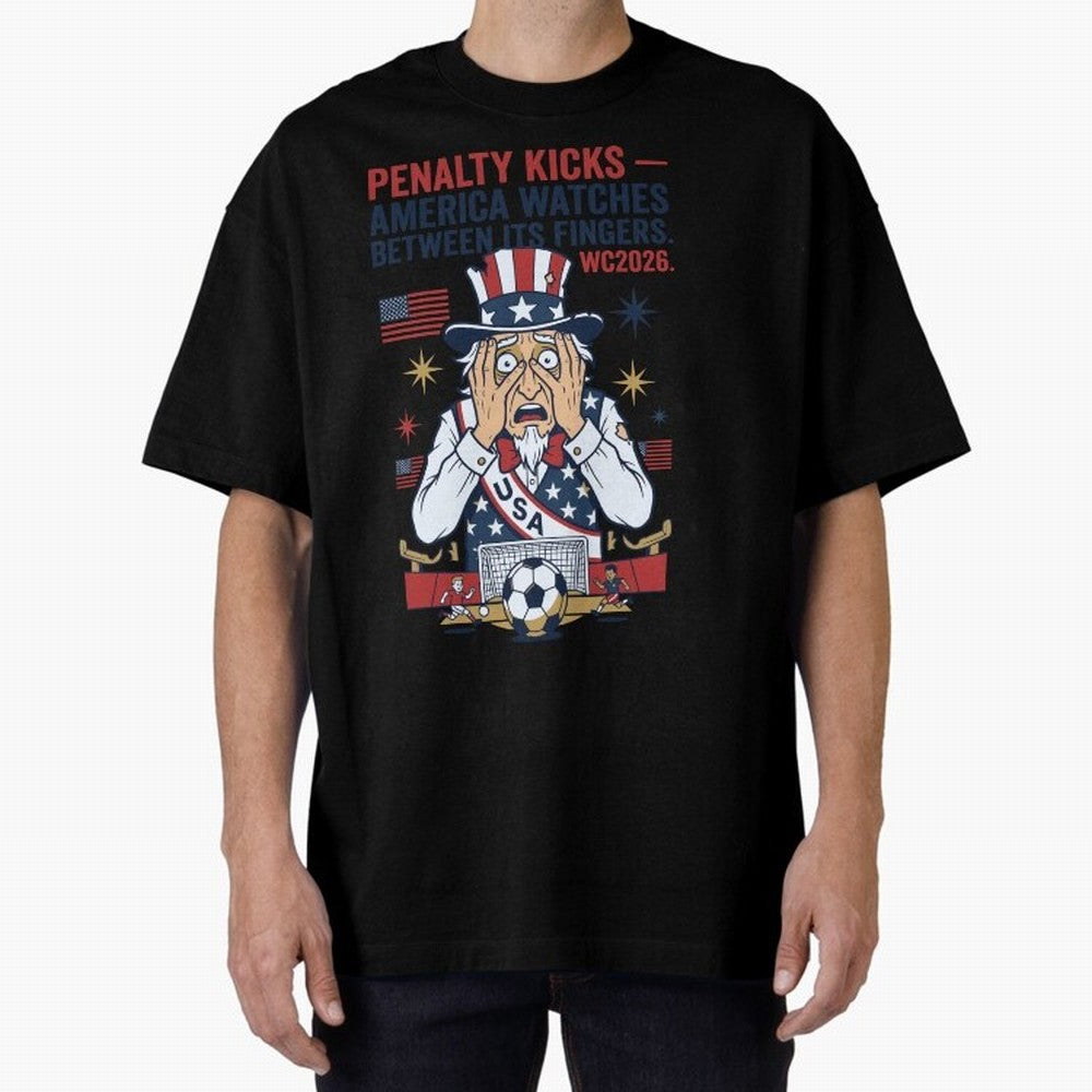 Penalty Kicks ¡ª America Watches Between Its Fingers V1 Classic T-Shirt Keep the Match Day Mood of FIFA World Cup 2026 Spirit, Filled with Portugal, Spain and Germany, Cristiano Ronaldo, Haaland and CR7, Game Day Rituals, Football Legends, Country