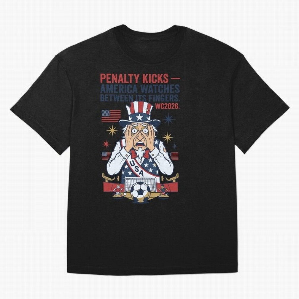 Penalty Kicks ¡ª America Watches Between Its Fingers V1 Classic T-Shirt Keep the Match Day Mood of FIFA World Cup 2026 Spirit, Filled with Portugal, Spain and Germany, Cristiano Ronaldo, Haaland and CR7, Game Day Rituals, Football Legends, Country