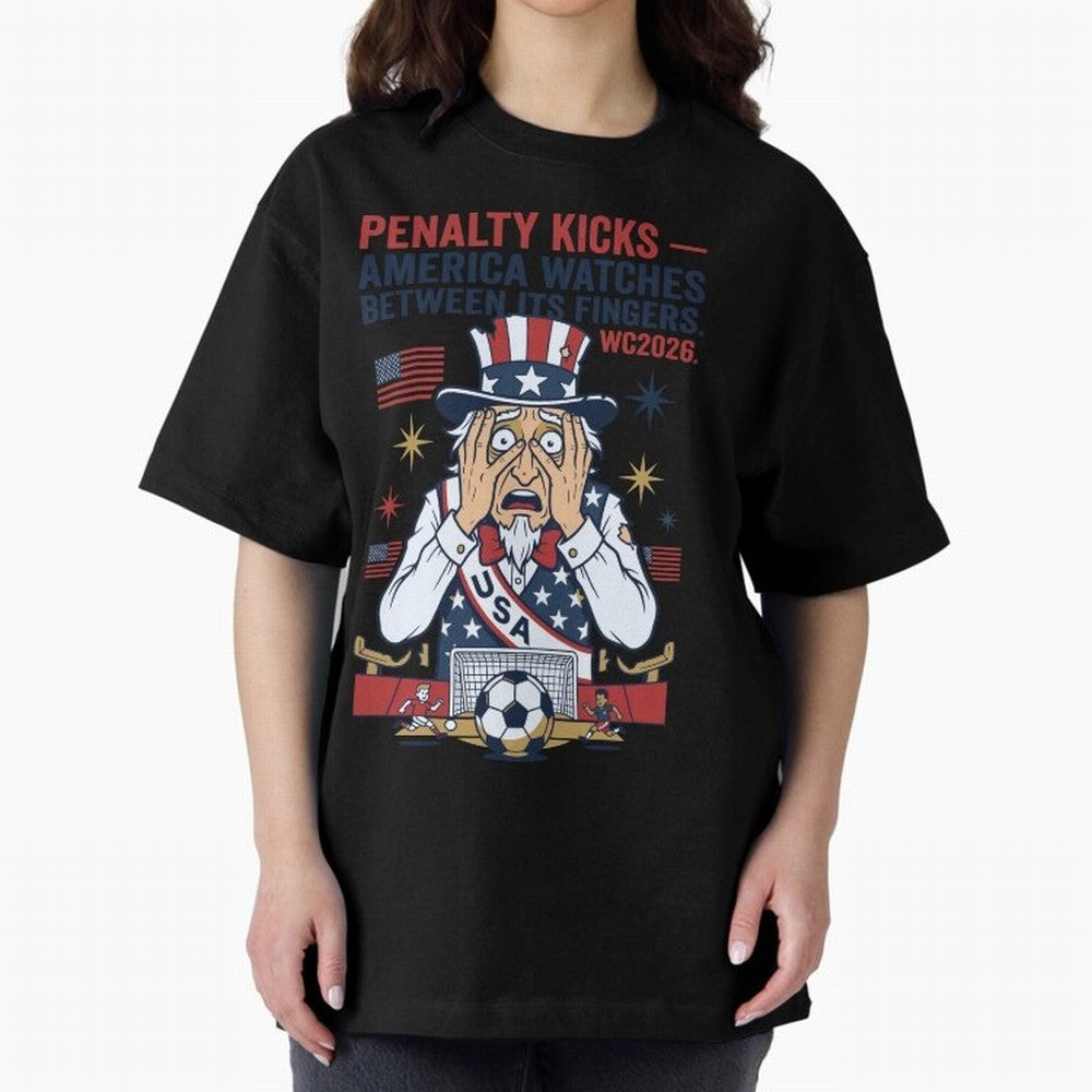 Penalty Kicks ¡ª America Watches Between Its Fingers V1 Classic T-Shirt Keep the Match Day Mood of FIFA World Cup 2026 Spirit, Filled with Portugal, Spain and Germany, Cristiano Ronaldo, Haaland and CR7, Game Day Rituals, Football Legends, Country
