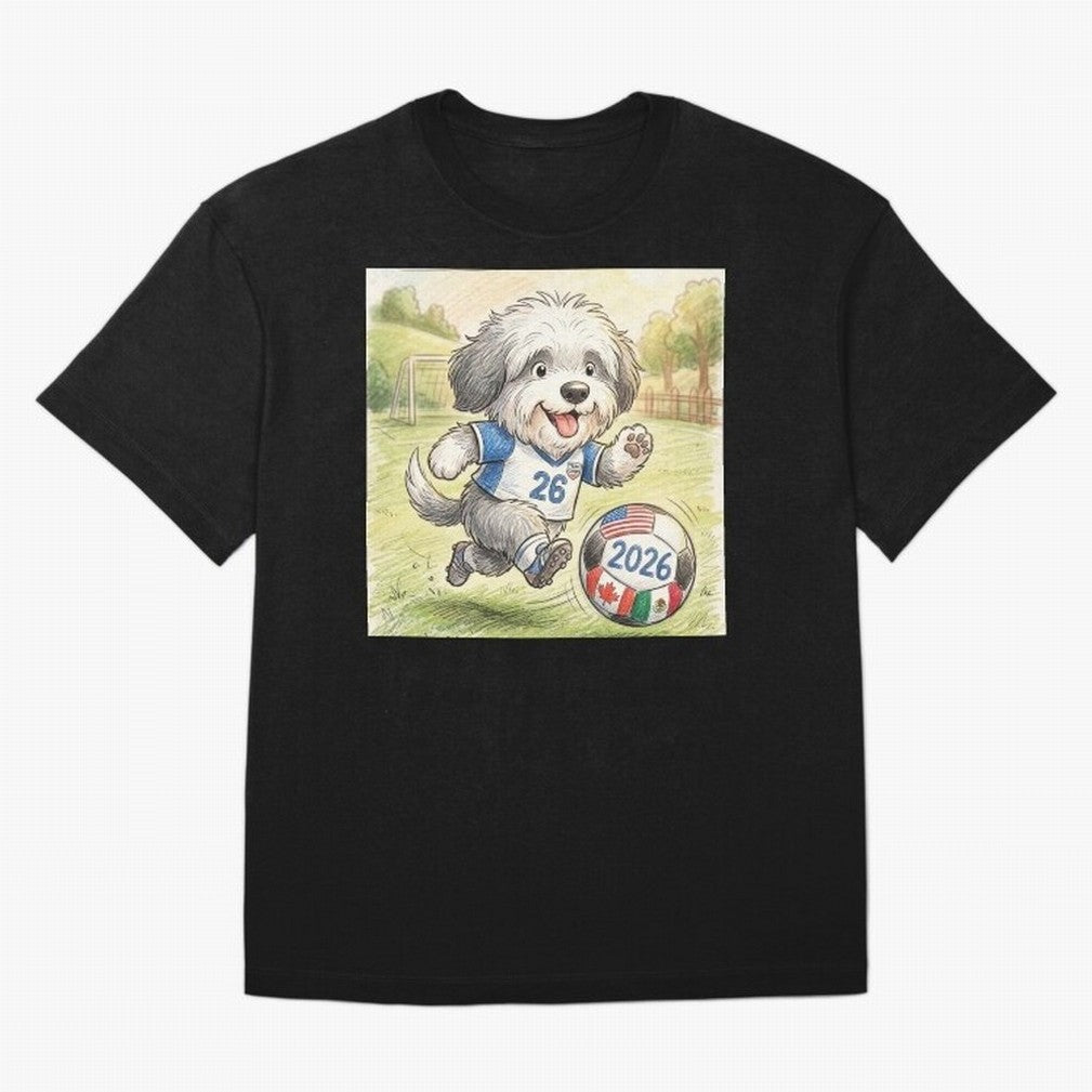 Cute Sheepdog Soccer Star - 2026 World Cup Fluffy Puppy Classic T-Shirt Stand Out with Spirit from Global Football Passion for FIFA World Cup 2026 USA Canada Mexico, Celebrating Mbappe, Netherlands, Tournament Hype, Historic Matchups, Family