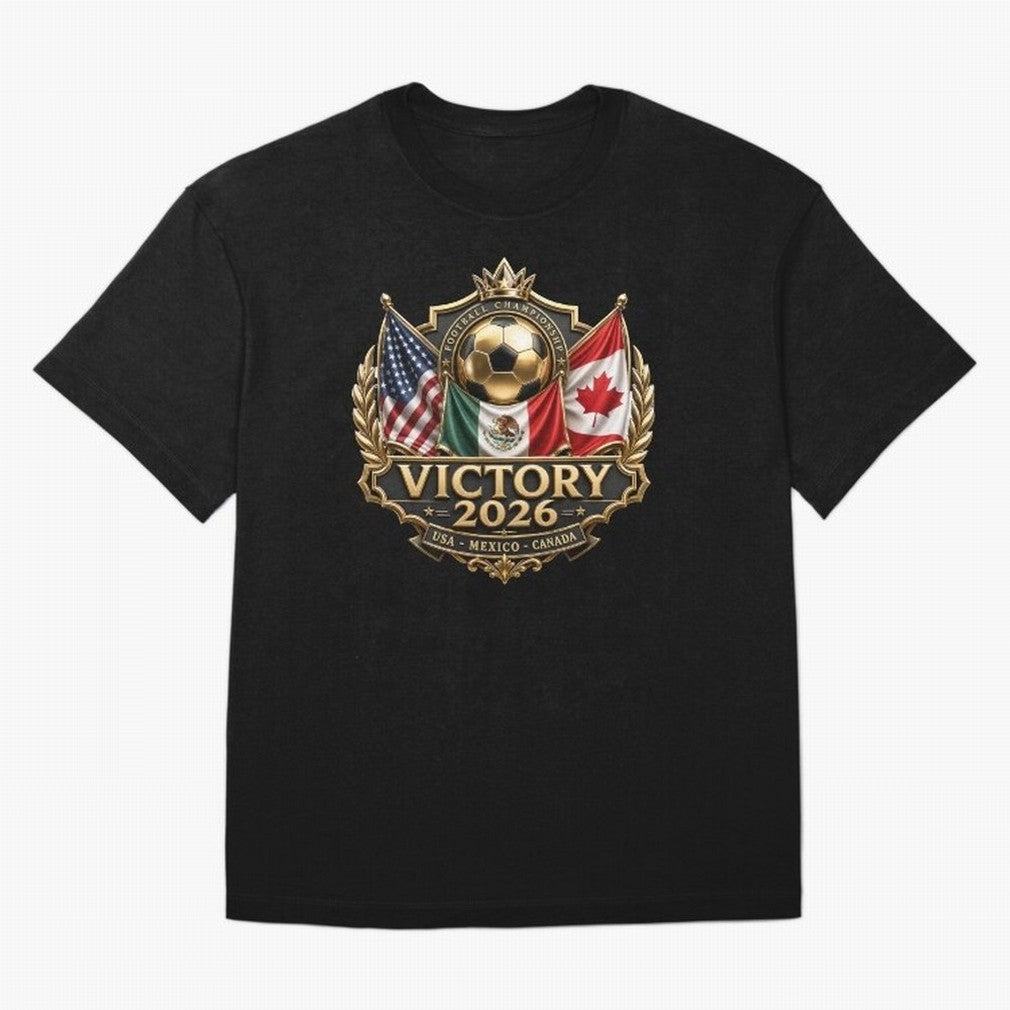 Victory 2026 USA Mexico Canada Football Crest Classic T-Shirt Represent Fans Who Live for FIFA World Cup 2026 USA Canada Mexico with Haaland and Mbappe, France Energy, Champion Mindset, Group Stage Buzz, Knockout Tension and Passionate Fan Culture;