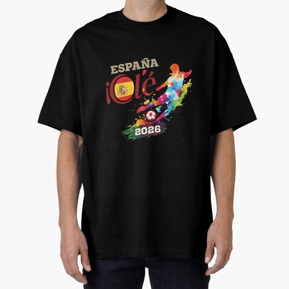 Spain Ol¨¦ 2026 Colorful Watercolor Football Graphic Classic T-Shirt Represent Fans Who Live for FIFA World Cup 2026 USA Canada Mexico Spirit, Built around Argentina, France and Brazil, CR7, Football Passion, Legendary Performances, Festival Vibes