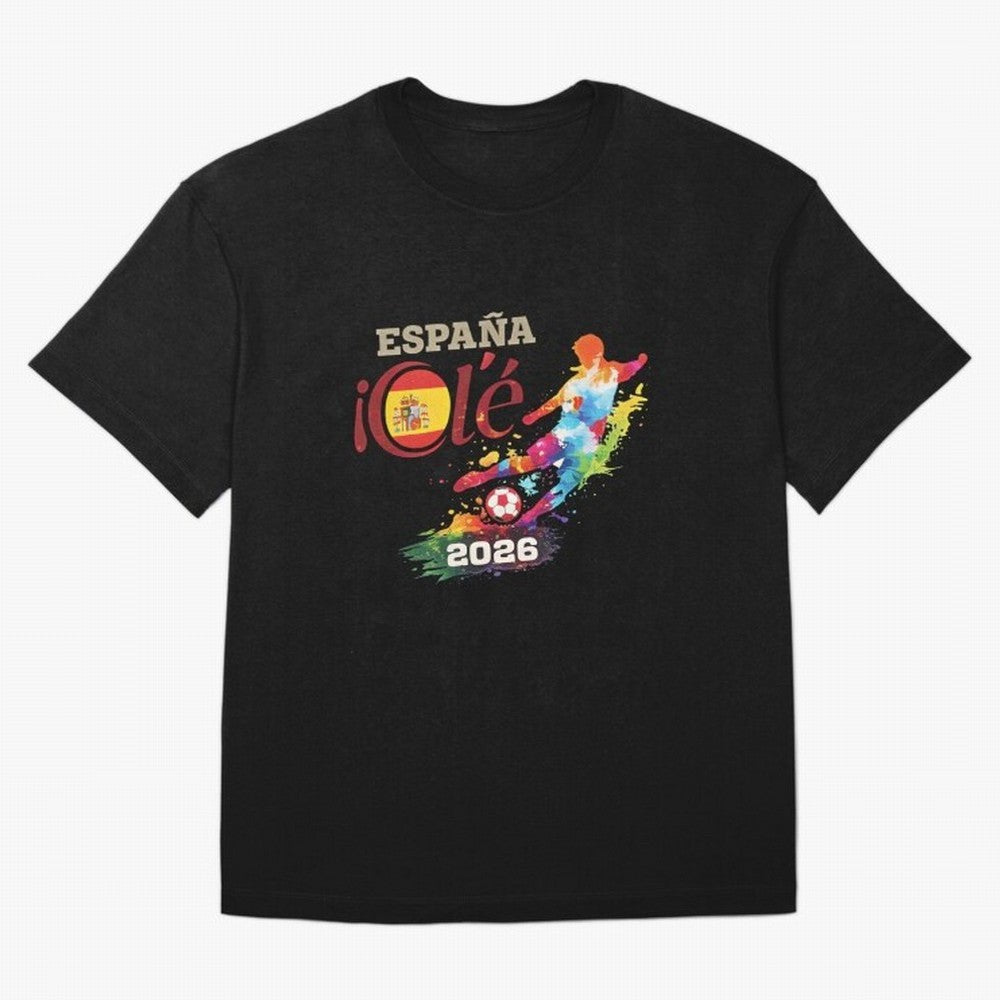 Spain Ol¨¦ 2026 Colorful Watercolor Football Graphic Classic T-Shirt Represent Fans Who Live for FIFA World Cup 2026 USA Canada Mexico Spirit, Built around Argentina, France and Brazil, CR7, Football Passion, Legendary Performances, Festival Vibes