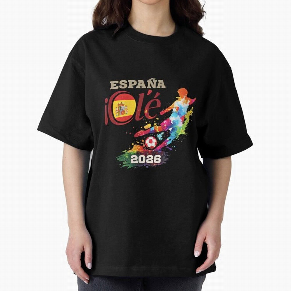 Spain Ol¨¦ 2026 Colorful Watercolor Football Graphic Classic T-Shirt Represent Fans Who Live for FIFA World Cup 2026 USA Canada Mexico Spirit, Built around Argentina, France and Brazil, CR7, Football Passion, Legendary Performances, Festival Vibes