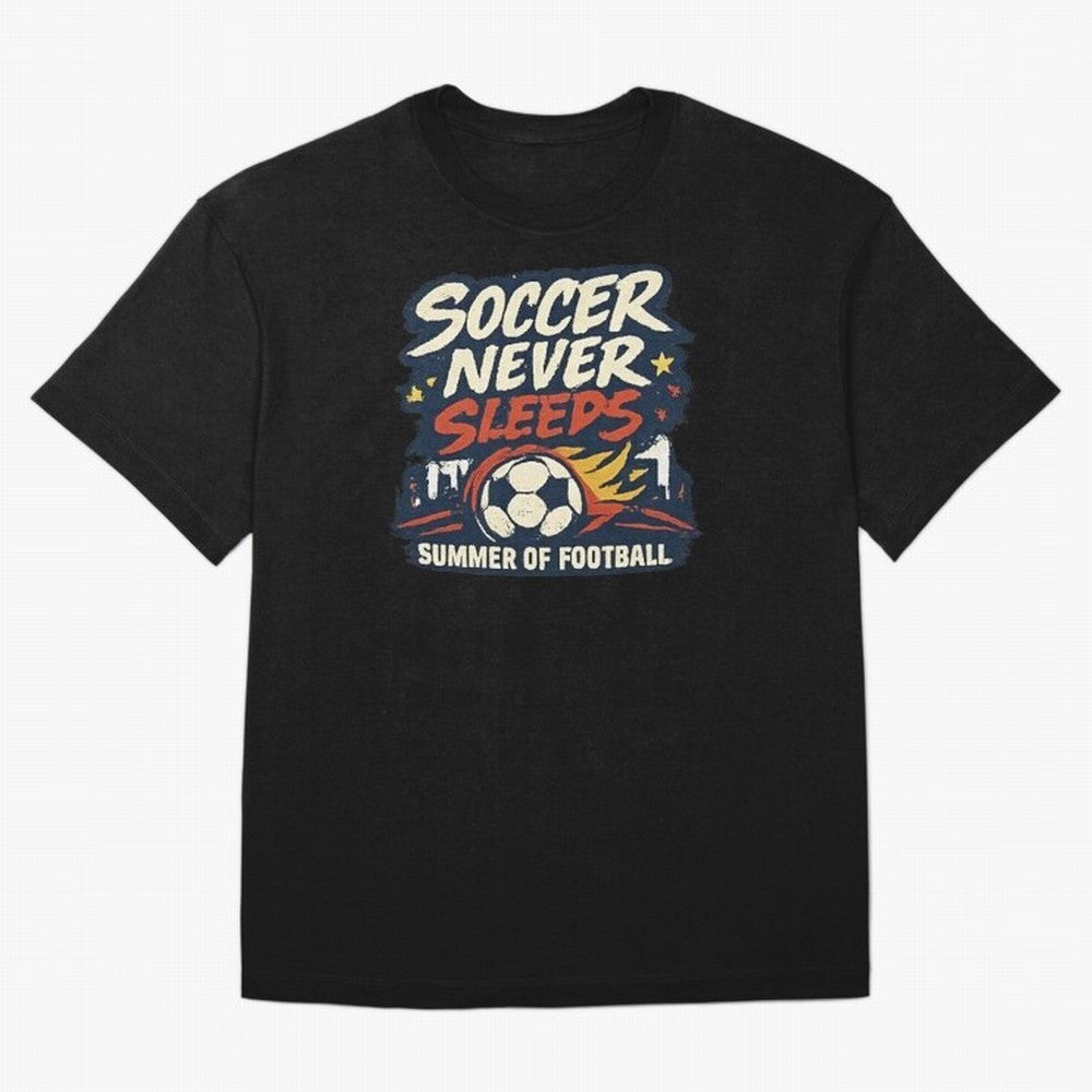 Soccer Never Sleeps Summer of Football Vintage Soccer Fan Tee Classic T-Shirt Bring Legendary Rivalry Energy to FIFA World Cup 2026 Centered on Haaland and Mbappe, Argentina and Brazil Energy, Stadium Memories, Football Loyalty, International