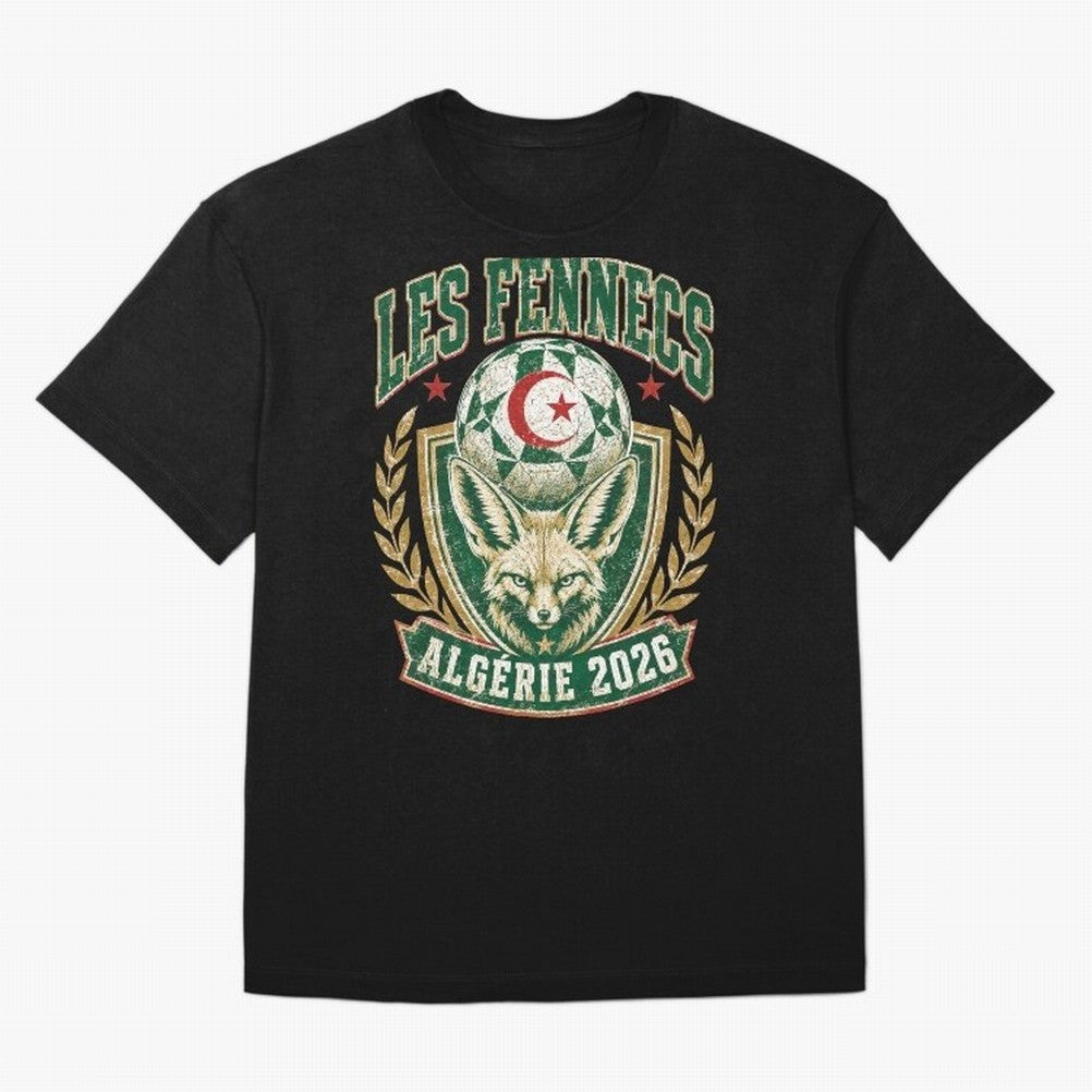 Les Fennecs Alg¨¦rie 2026 World Cup Soccer T-Shirt Classic T-Shirt Turn Every Weekend Toward FIFA World Cup 2026 for Fans of Haaland and Mbappe and Argentina, France and Brazil, Bringing Sports Nostalgia, International Competition, Famous Players