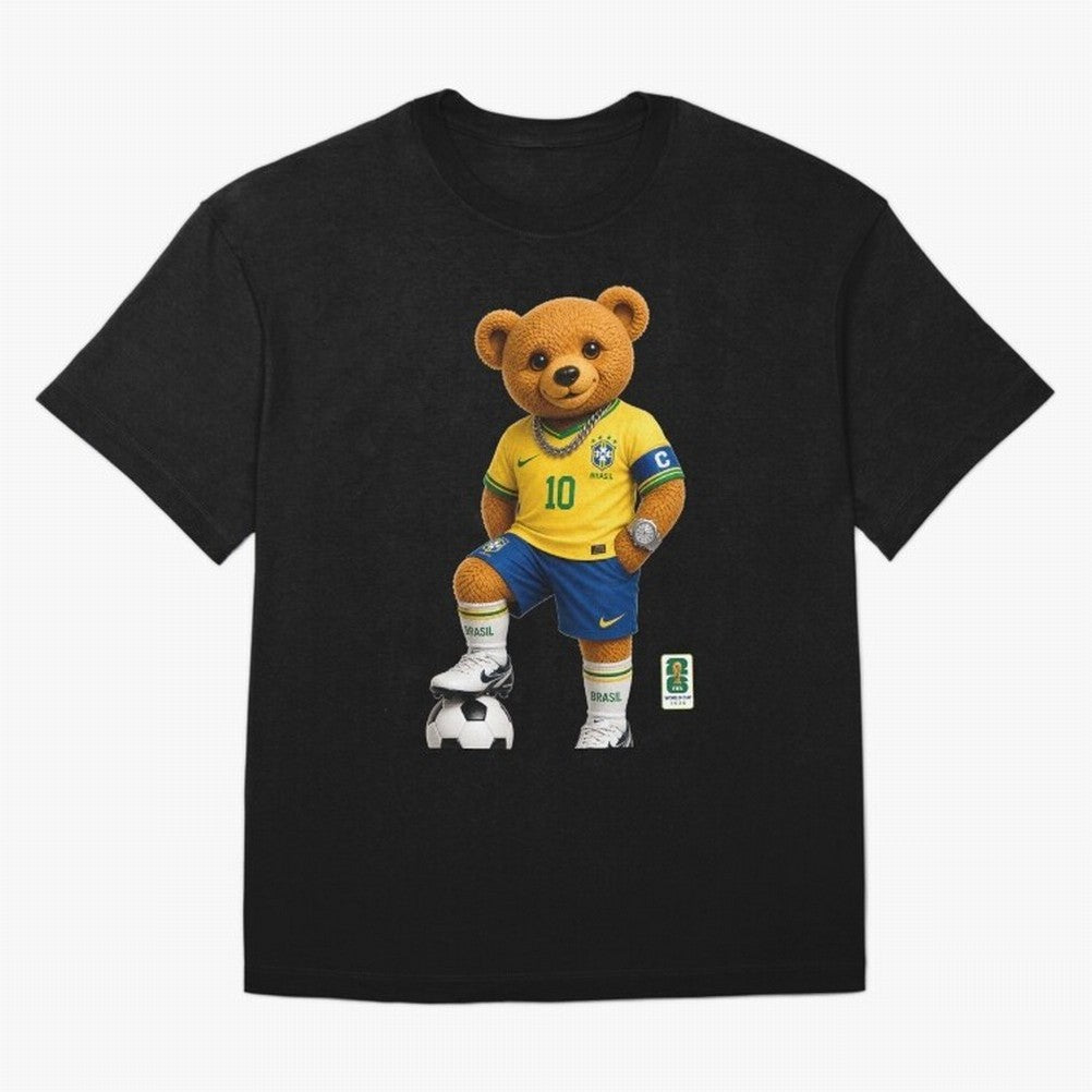 Brazil Soccer Bear World Cup Teddy Bear Classic T-Shirt Bring Home Global Football Passion for FIFA World Cup 2026, Highlighting Messi and Cristiano Ronaldo, England, France and Netherlands, Championship Spirit, Famous Goals, Roaring Crowds and
