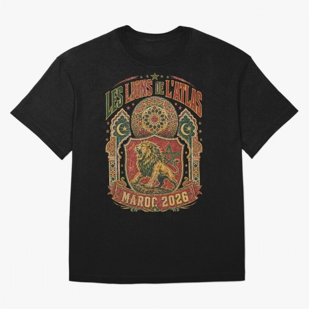 Lions De L'Atlas Maroc 2026 World Cup Soccer T-Shirt Classic T-Shirt Show Love for Legendary Goals in FIFA World Cup 2026 for Fans of Mbappe and Portugal, Spain and Germany, Bringing Football History, Final Match Energy, Crowd Noise and Once in a
