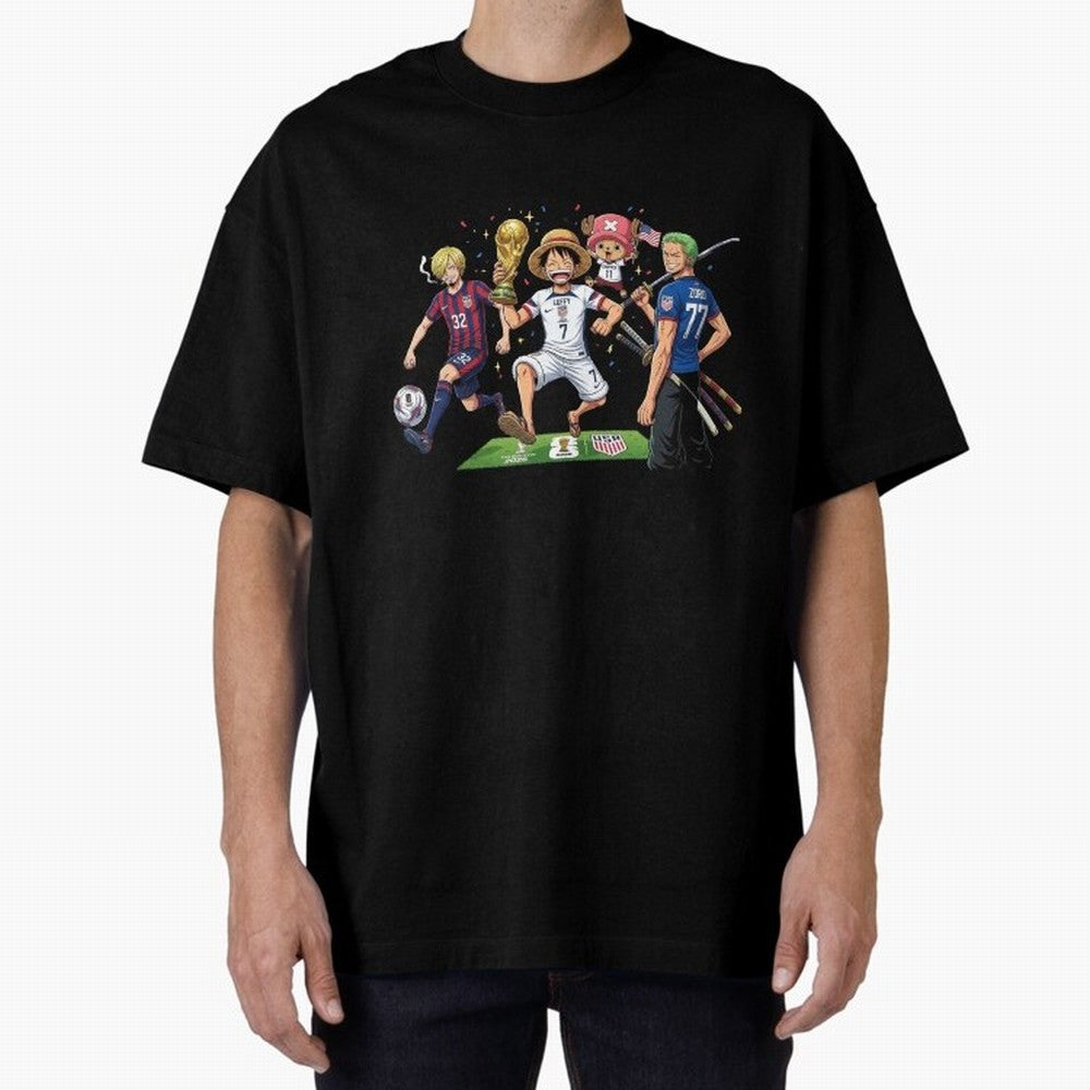 One Piece Characters Celebrating World Cup 2026 USA Classic T-Shirt Bring a Vintage Feel to FIFA World Cup 2026 USA Canada Mexico Celebrating Haaland and Mbappe, France Energy, Football Festival Excitement, Trophy Ambitions, Country Rivalries and