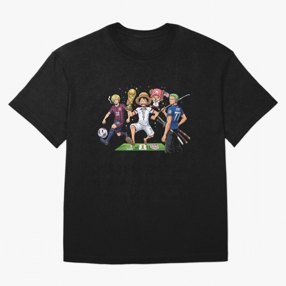 One Piece Characters Celebrating World Cup 2026 USA Classic T-Shirt Bring a Vintage Feel to FIFA World Cup 2026 USA Canada Mexico Celebrating Haaland and Mbappe, France Energy, Football Festival Excitement, Trophy Ambitions, Country Rivalries and