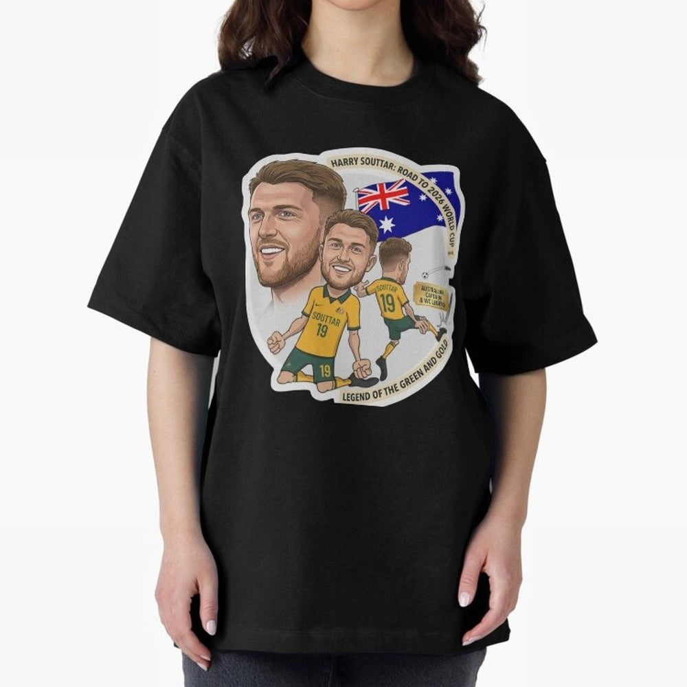 Harry Souttar Australia Football Legend Cartoon Illustration Classic T-Shirt Relive Global Football Passion for FIFA World Cup 2026 Group Stage, Connected to Cristiano Ronaldo, Haaland and CR7, France, Retro Football Energy, Iconic Rivalries,