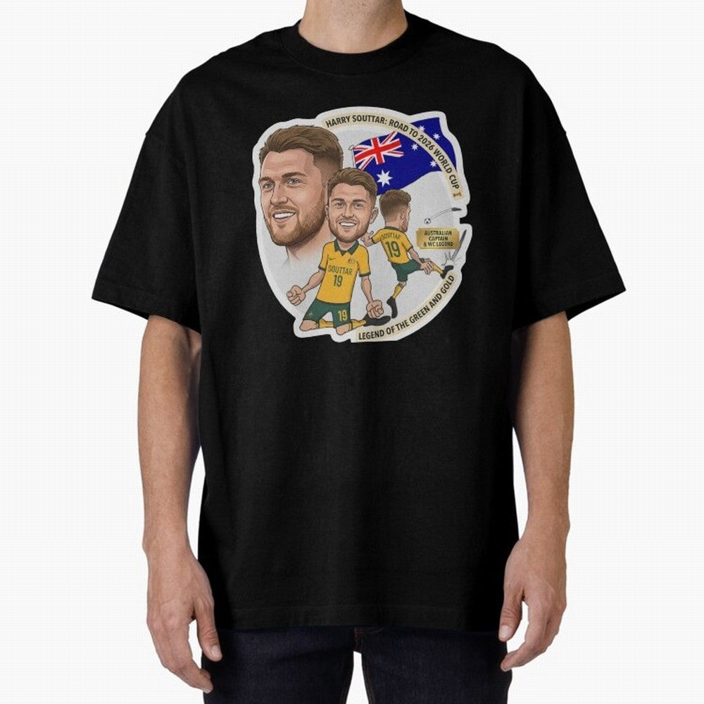 Harry Souttar Australia Football Legend Cartoon Illustration Classic T-Shirt Relive Global Football Passion for FIFA World Cup 2026 Group Stage, Connected to Cristiano Ronaldo, Haaland and CR7, France, Retro Football Energy, Iconic Rivalries,