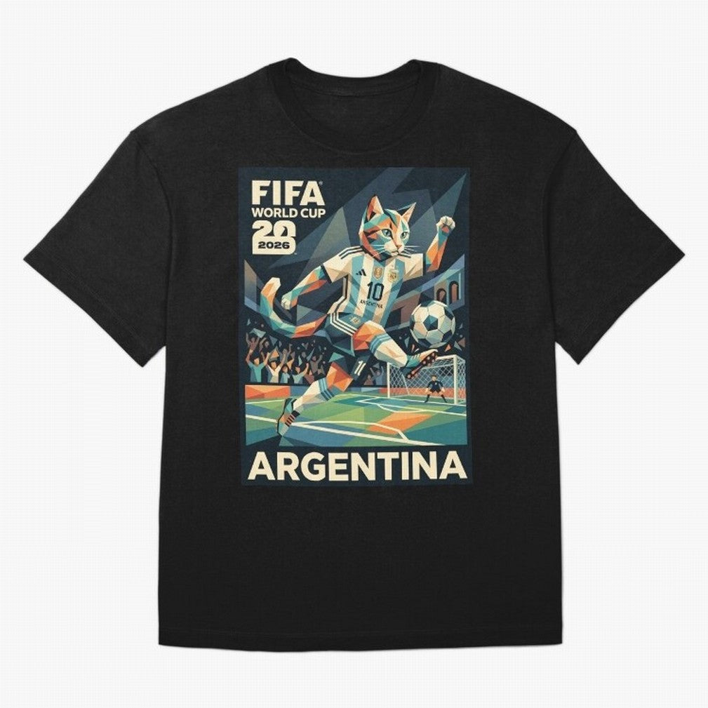 Argentina Cat World Cup 2026 ¨C Geometric Football Art Classic T-Shirt Fuel the Hype around FIFA World Cup 2026 USA Canada Mexico for Fans of Messi and Cristiano Ronaldo and Netherlands, Bringing Football Passion, Legendary Performances, Festival