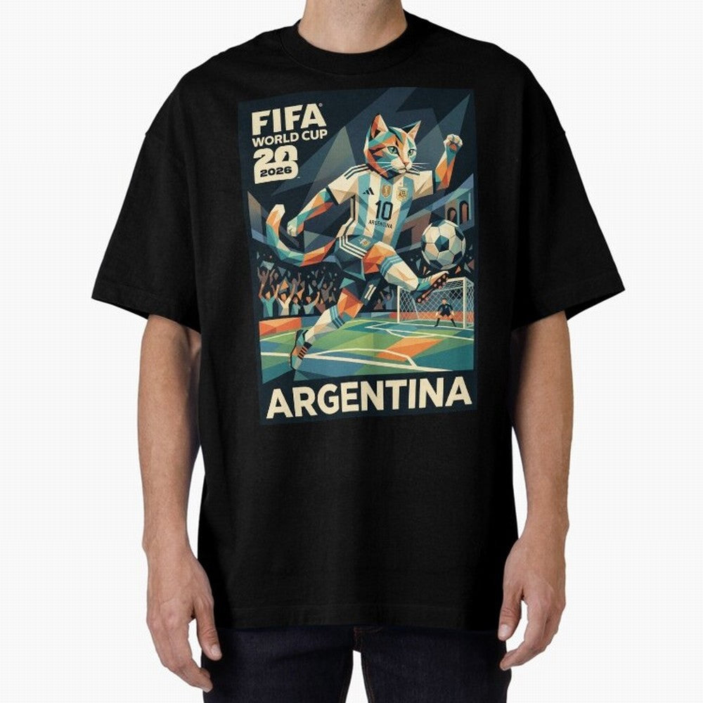Argentina Cat World Cup 2026 ¨C Geometric Football Art Classic T-Shirt Fuel the Hype around FIFA World Cup 2026 USA Canada Mexico for Fans of Messi and Cristiano Ronaldo and Netherlands, Bringing Football Passion, Legendary Performances, Festival