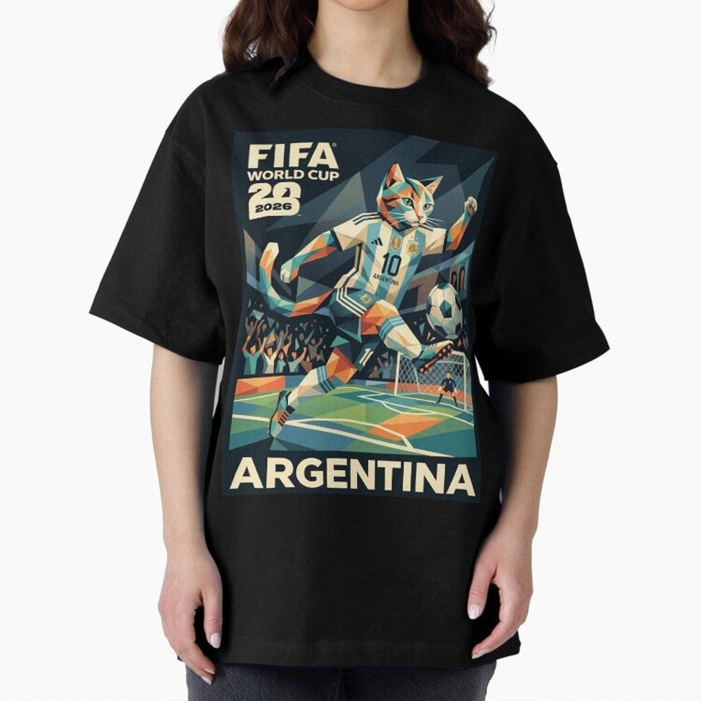 Argentina Cat World Cup 2026 ¨C Geometric Football Art Classic T-Shirt Fuel the Hype around FIFA World Cup 2026 USA Canada Mexico for Fans of Messi and Cristiano Ronaldo and Netherlands, Bringing Football Passion, Legendary Performances, Festival