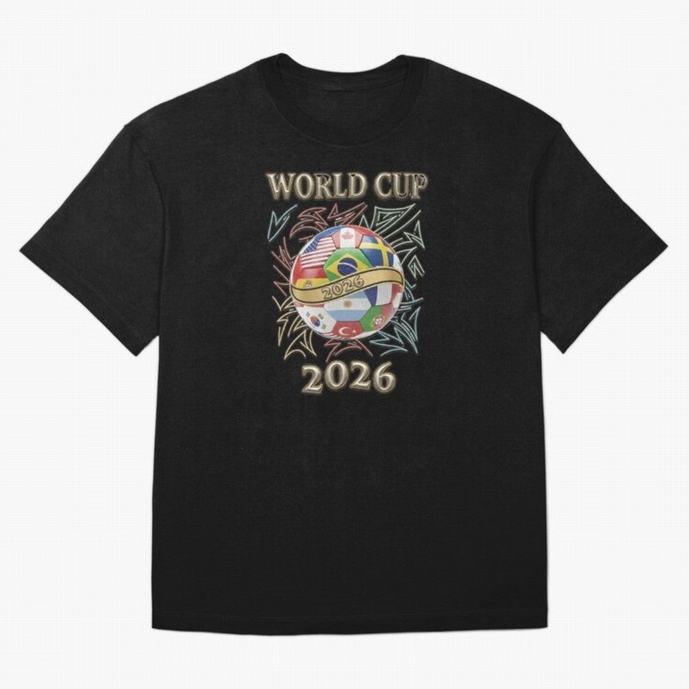 2026 World Cup Soccer Ball Flags - Global Football Championship Celebration Classic T-Shirt Cheer through Every Moment of the FIFA World Cup 2026 Journey through Haaland and Mbappe Highlights, England and Germany Pride, Vintage Soccer Flavor,