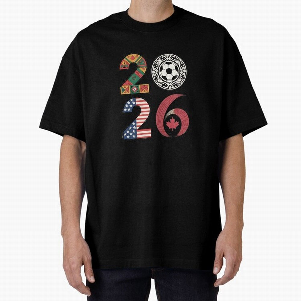 2026 Football Countries Design ¨C USA, Canada & Mexico Inspired Art Oversized T-Shirt Follow the Final Road of FIFA World Cup 2026 USA Canada Mexico Spirit, Highlighting England and Germany, Messi and Cristiano Ronaldo, Match Day Excitement,