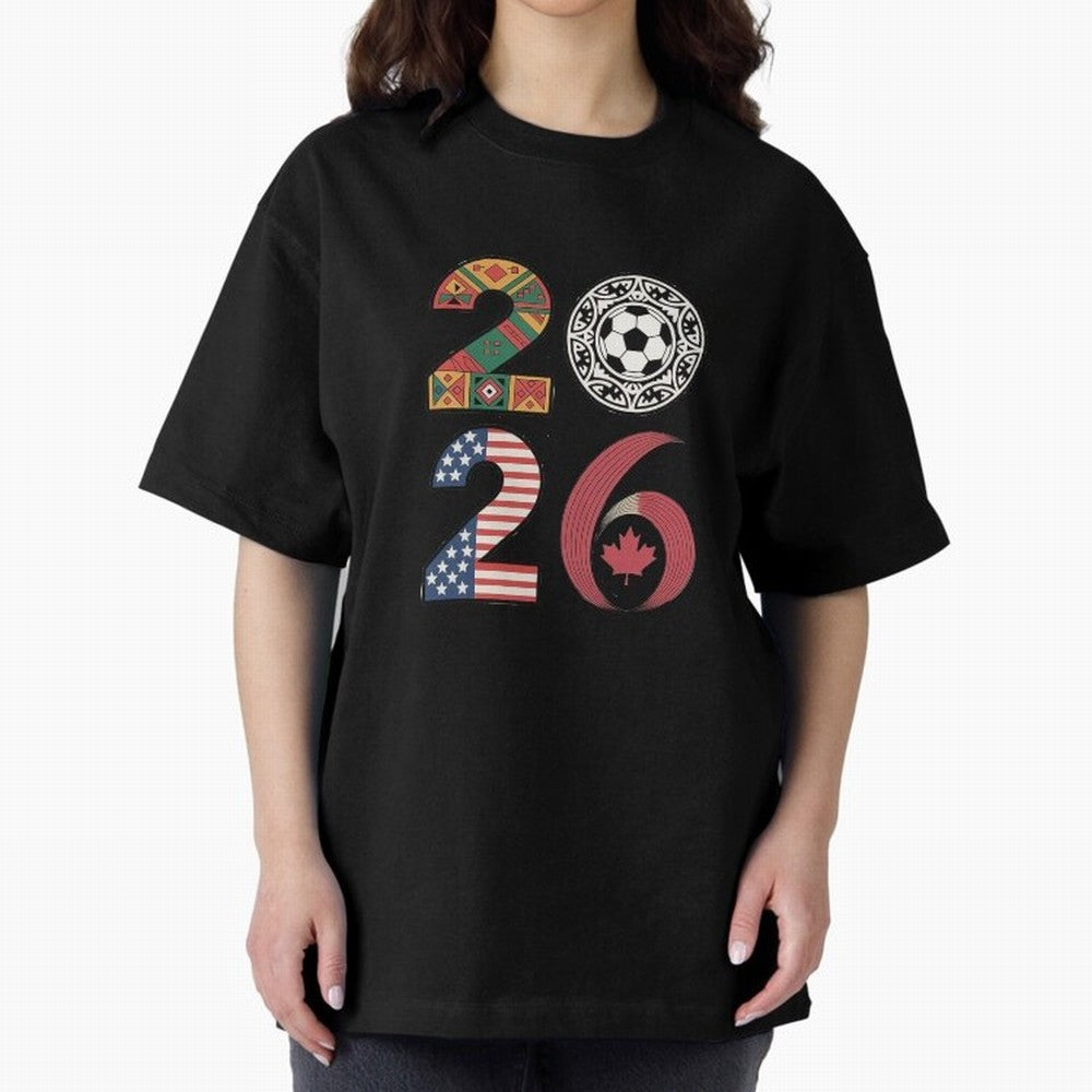 2026 Football Countries Design ¨C USA, Canada & Mexico Inspired Art Oversized T-Shirt Follow the Final Road of FIFA World Cup 2026 USA Canada Mexico Spirit, Highlighting England and Germany, Messi and Cristiano Ronaldo, Match Day Excitement,