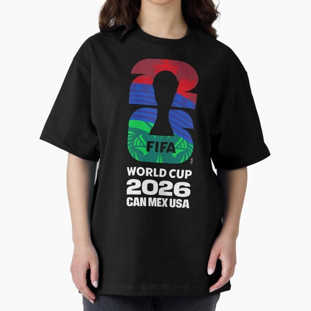 World Cup26 Host Country Logo Flags Oversized T-Shirt Feel the Trophy Chase of Global Football Passion for FIFA World Cup 2026 USA Canada Mexico, Connected to Haaland, England, Fan Favorite Moments, National Team Passion, Big Match Drama and Soccer