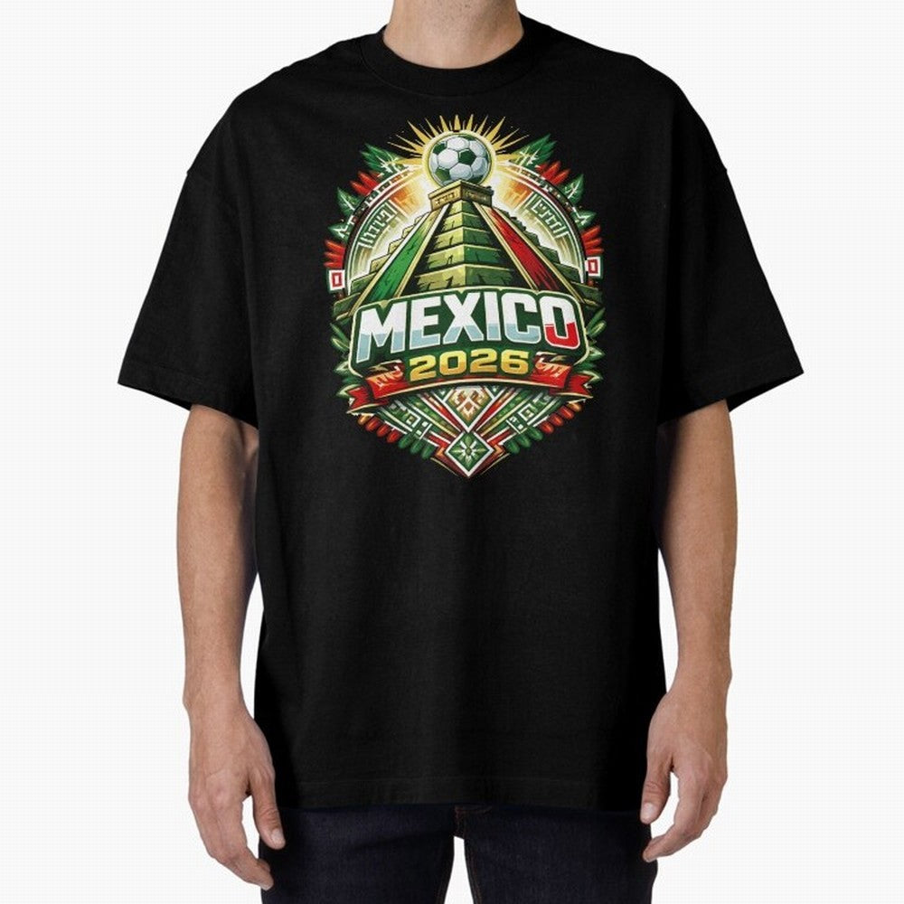 Mexico Soccer 2026 Art Oversized T-Shirt Bring Champion Energy into Global Football Passion for FIFA World Cup 2026 Group Stage, with Haaland and Mbappe, Portugal, Spain and Germany, Goal Celebration Energy, Supporter Heritage, Football Icons and