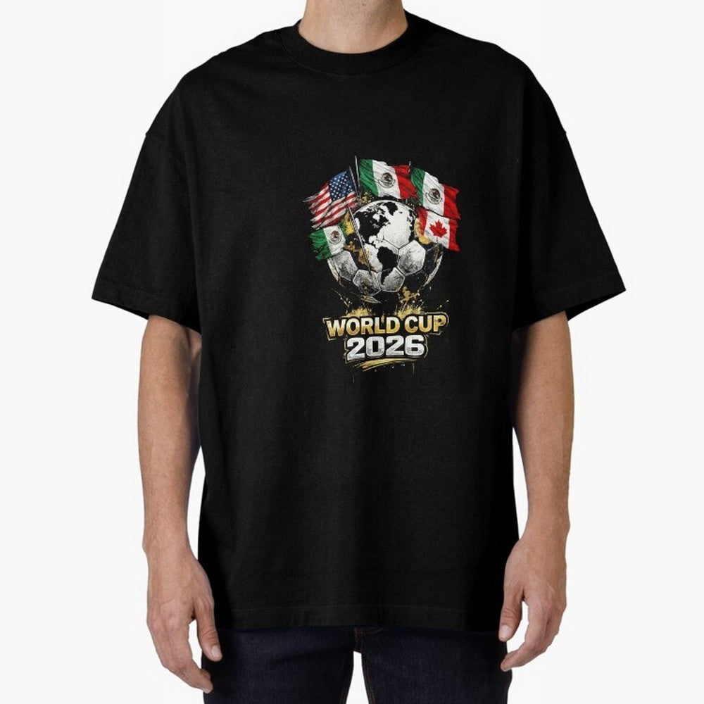 Fifa 2026 World Cup Flags Football Graphic Tee Oversized T-Shirt Cheer for FIFA World Cup 2026 USA Canada Mexico Spirit, Celebrating England and Germany, Mbappe, Soccer Culture, Superstar Moments, National Team Dreams and Competitive Fire; Great