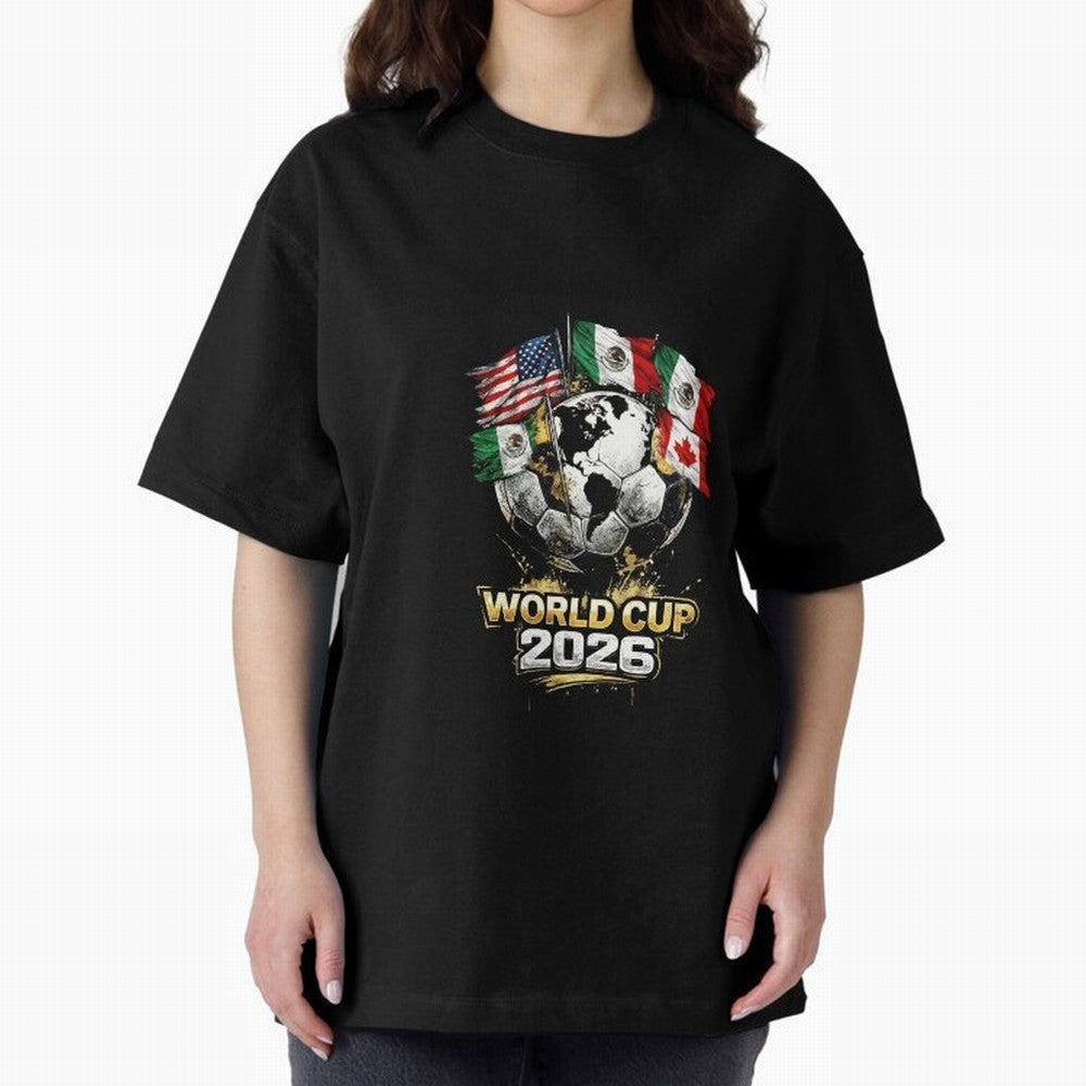 Fifa 2026 World Cup Flags Football Graphic Tee Oversized T-Shirt Cheer for FIFA World Cup 2026 USA Canada Mexico Spirit, Celebrating England and Germany, Mbappe, Soccer Culture, Superstar Moments, National Team Dreams and Competitive Fire; Great