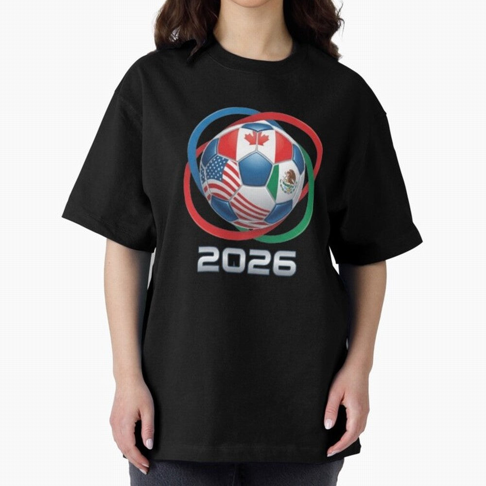 3D Realistic World Cup 2026 Soccer Ball with Rings Oversized T-Shirt Spotlight FIFA World Cup 2026 Spirit, Filled with England and Germany, CR7, Retro Football Energy, Iconic Rivalries, Trophy Chase Drama and Stadium Atmosphere; Perfect for