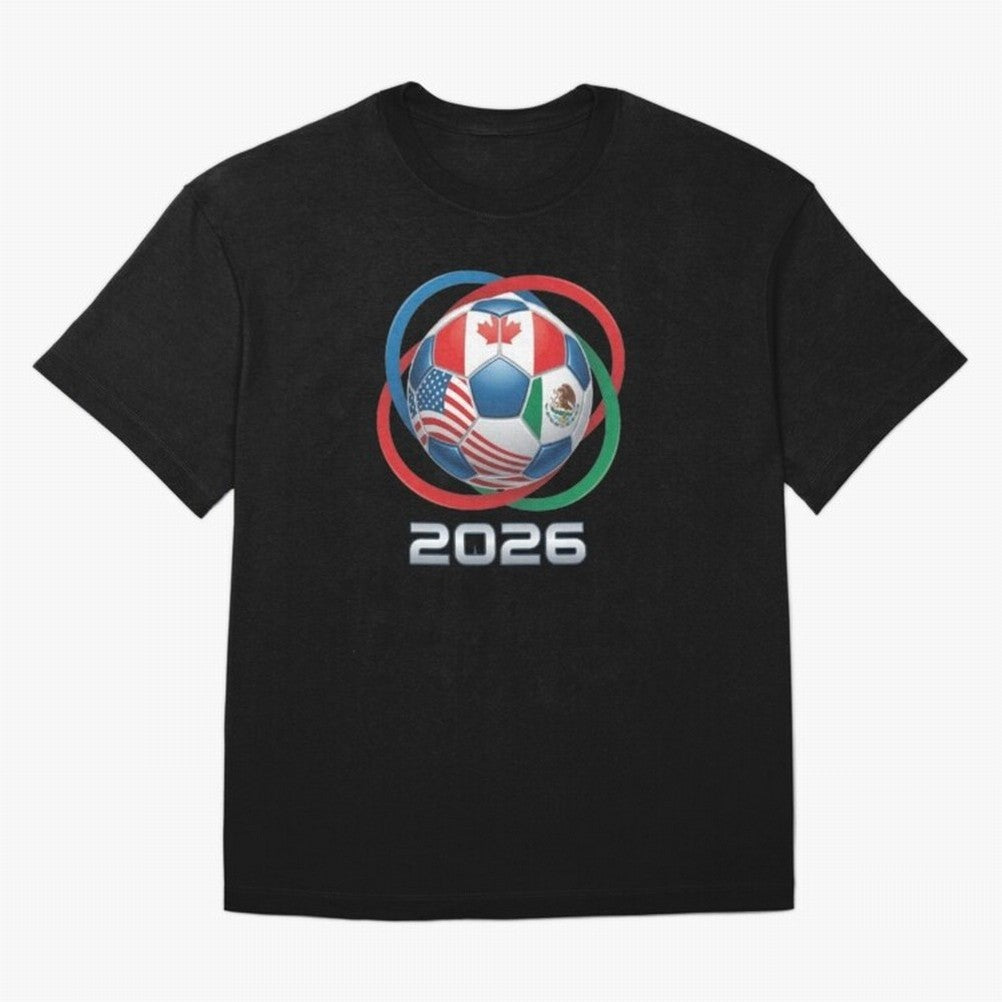 3D Realistic World Cup 2026 Soccer Ball with Rings Oversized T-Shirt Spotlight FIFA World Cup 2026 Spirit, Filled with England and Germany, CR7, Retro Football Energy, Iconic Rivalries, Trophy Chase Drama and Stadium Atmosphere; Perfect for