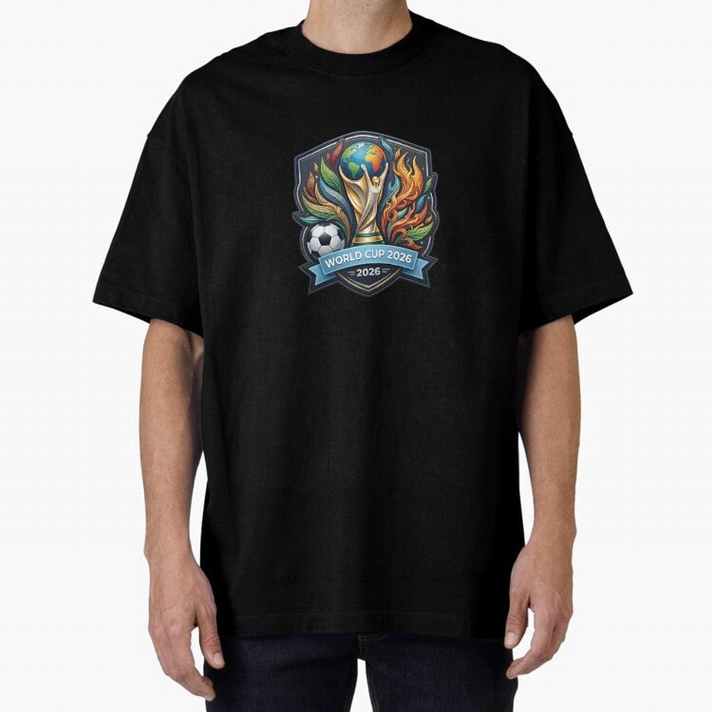 World Cup 2026 Football Crest - Retro Vintage Sticker Oversized T-Shirt Feel Match Day Hype around FIFA World Cup 2026 USA Canada Mexico, Messi, Germany, Vintage Soccer Flavor, Modern Football Stars, National Flags and Final Night Emotion; Great