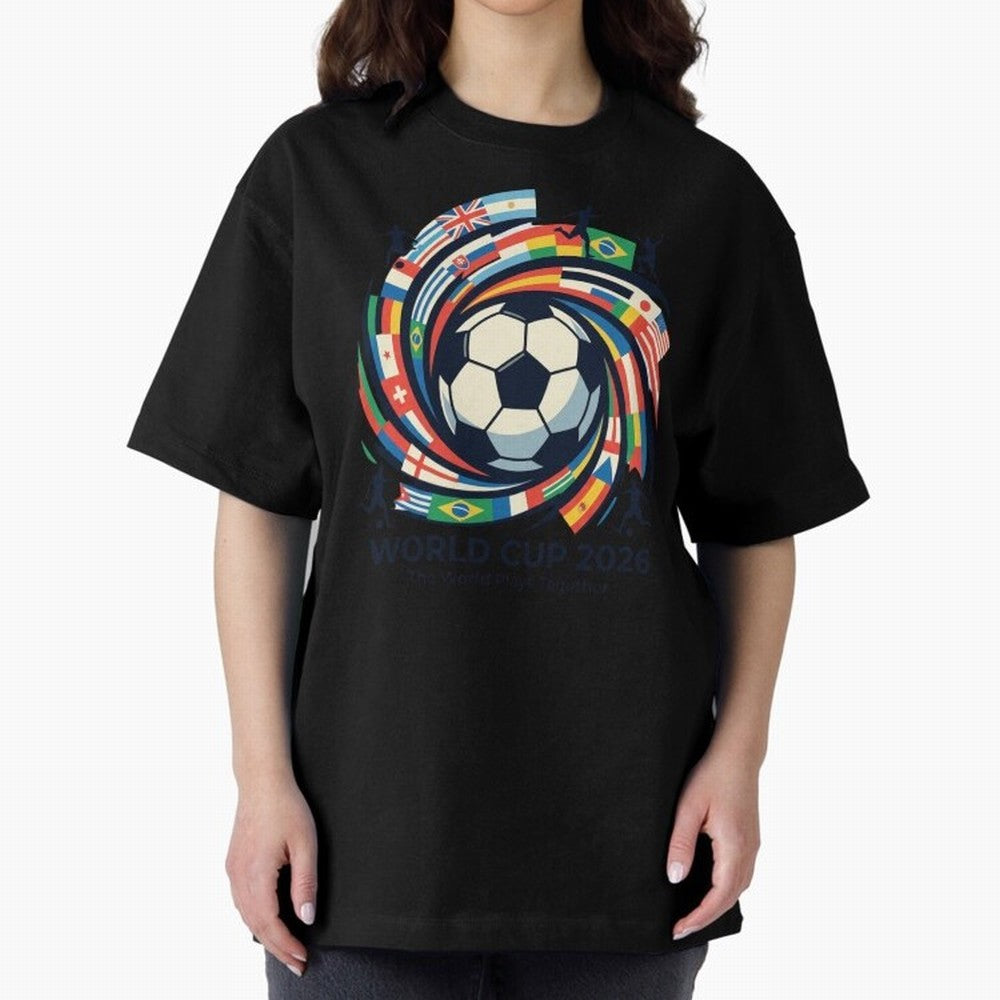 2D World Cup 2026 Football Spiral Flag Design T-Shirt Oversized T-Shirt Showcase Match Day Hype around FIFA World Cup 2026, Messi, CR7 and Mbappe, England and Germany, Game Day Rituals, Football Legends, Country Pride and the Road to the Final;